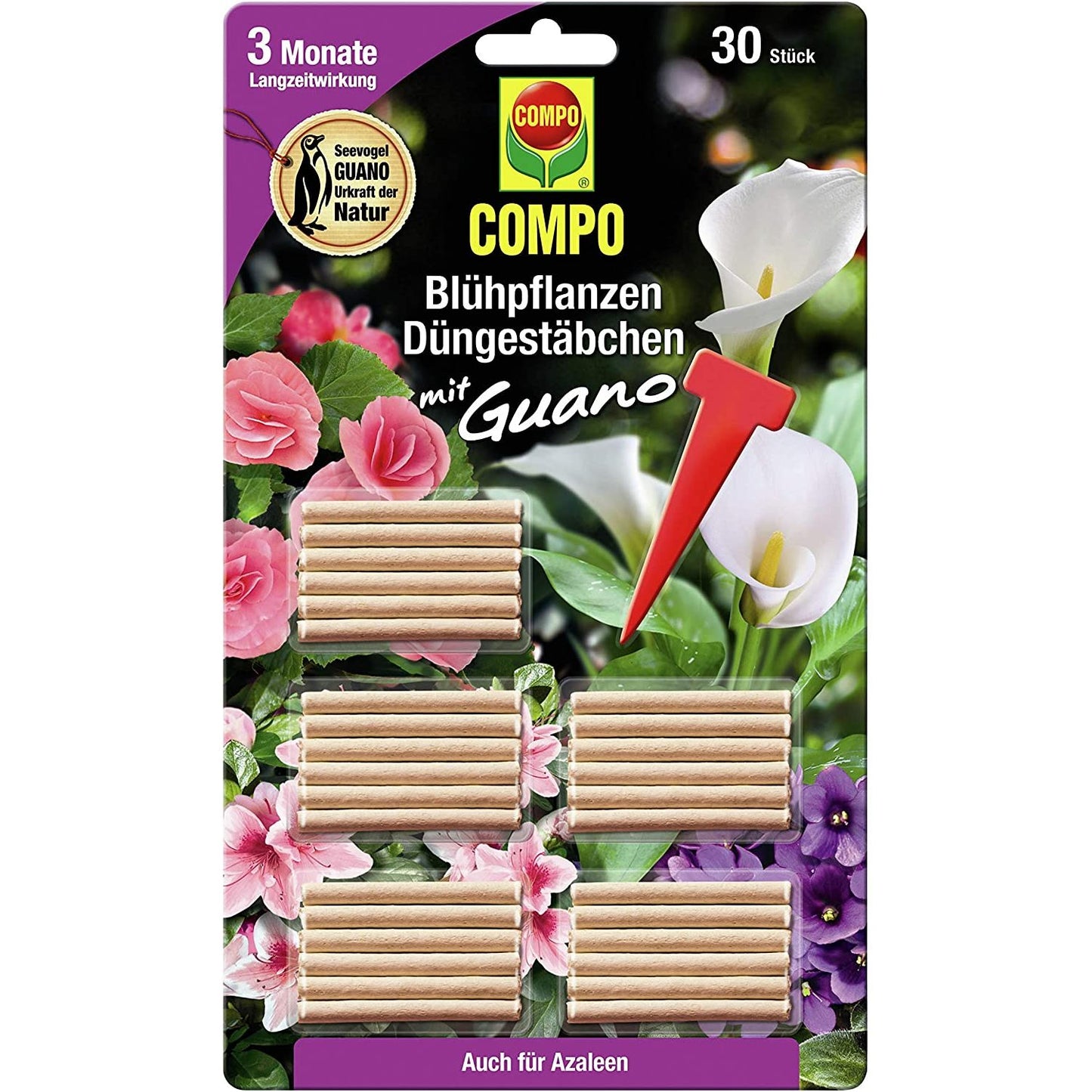 COMPO Bâtonnets d'Engrais au Guano pour Plantes à Fleurs (30 bâtonnets)