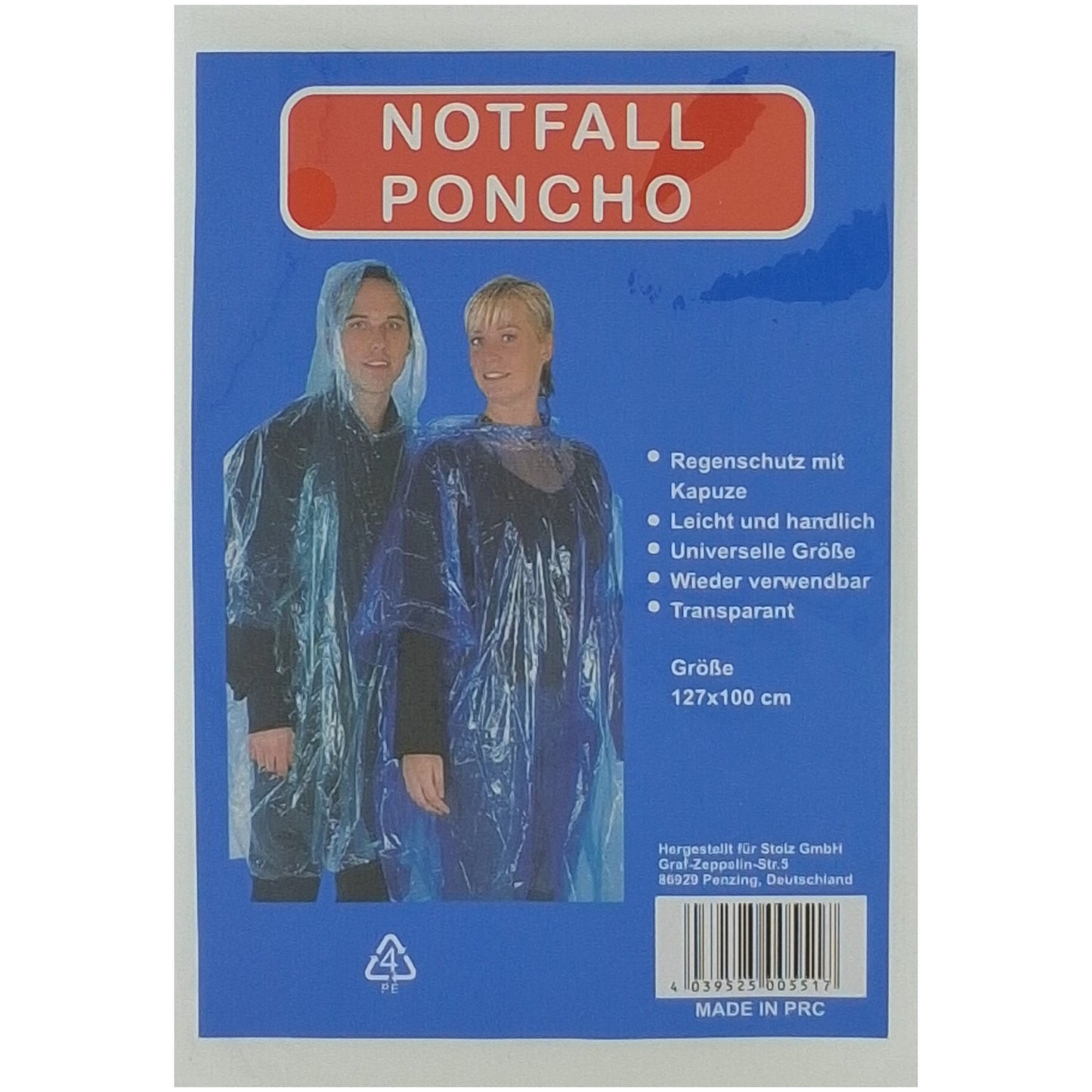 Poncho de Pluie d'Urgence Transparent