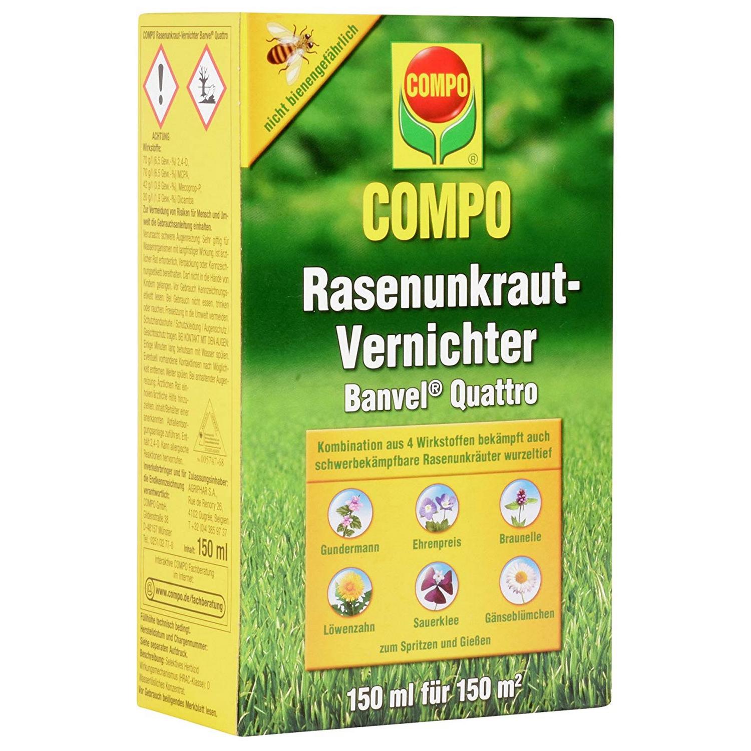 Flacon concentré COMPO Banvel Quattro désherbant gazon 150 ml anti-mauvaises herbes