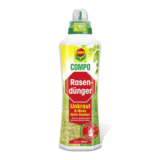 Engrais et Désherbant 2 en 1 pour pelouse COMPO : Mauvaises Herbes et Mousse - 1,3L pour traiter 130 m²