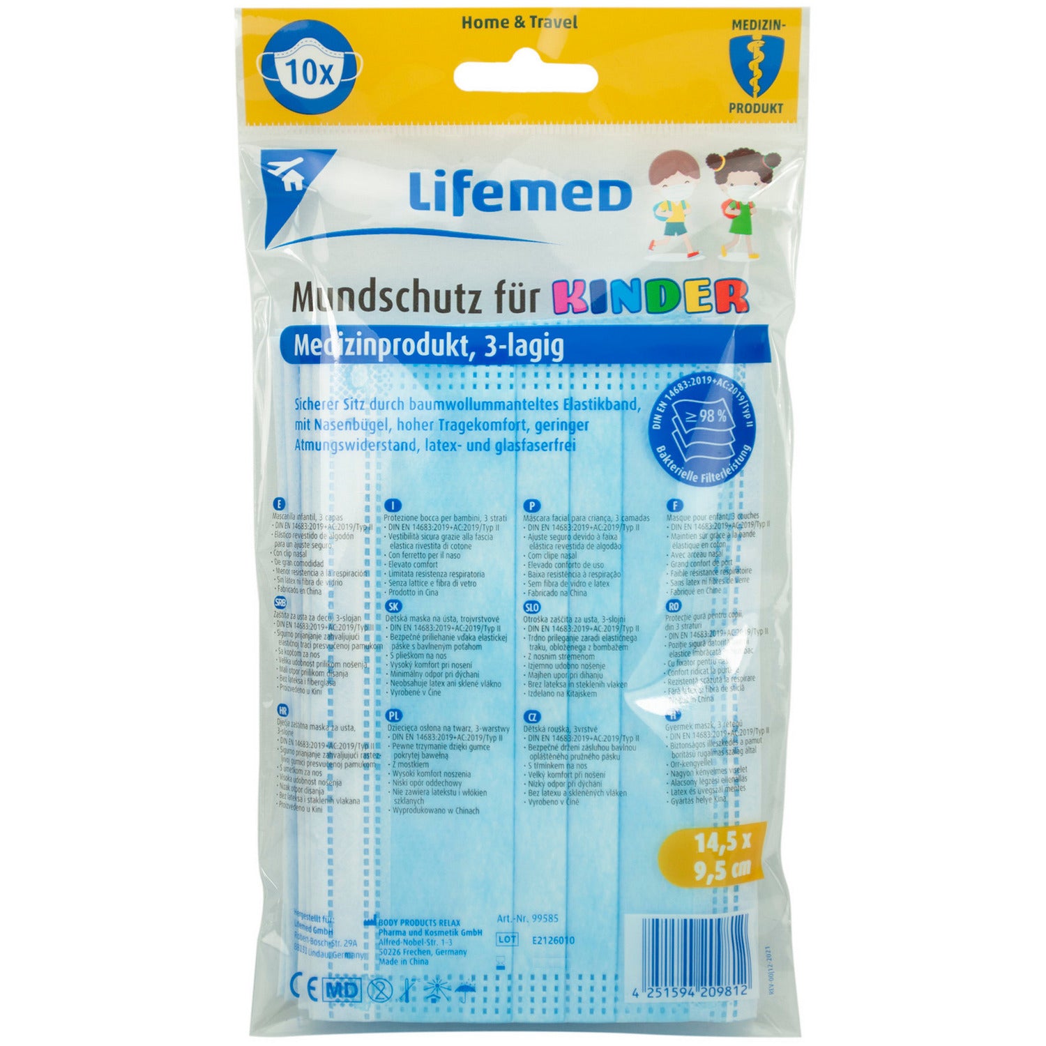 Masque chirurgical enfant Lifemed EN 14683 Type II, bleu (10 pièces)