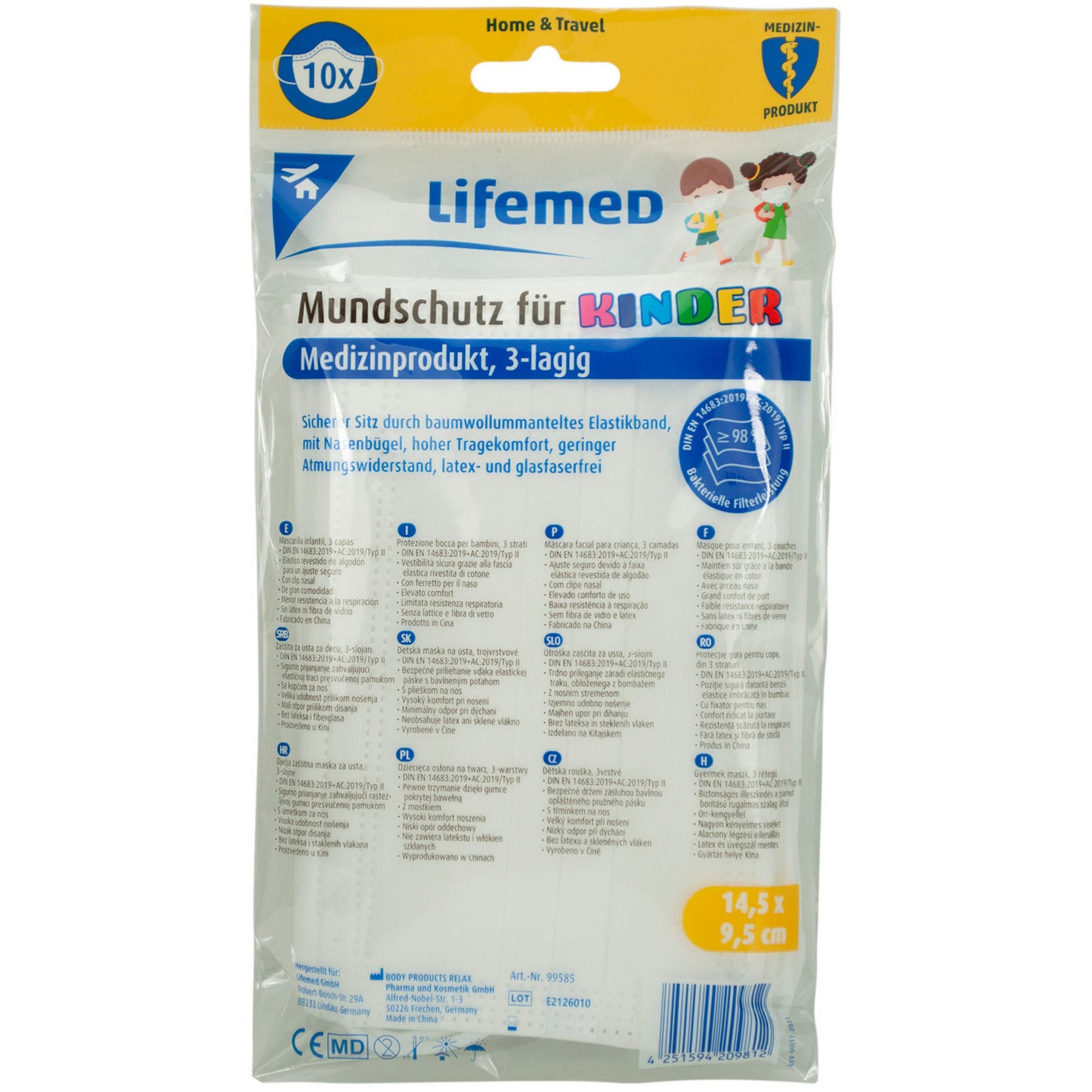 Masque chirurgical enfant Lifemed EN 14683 Type II, blanc (10 pièces)