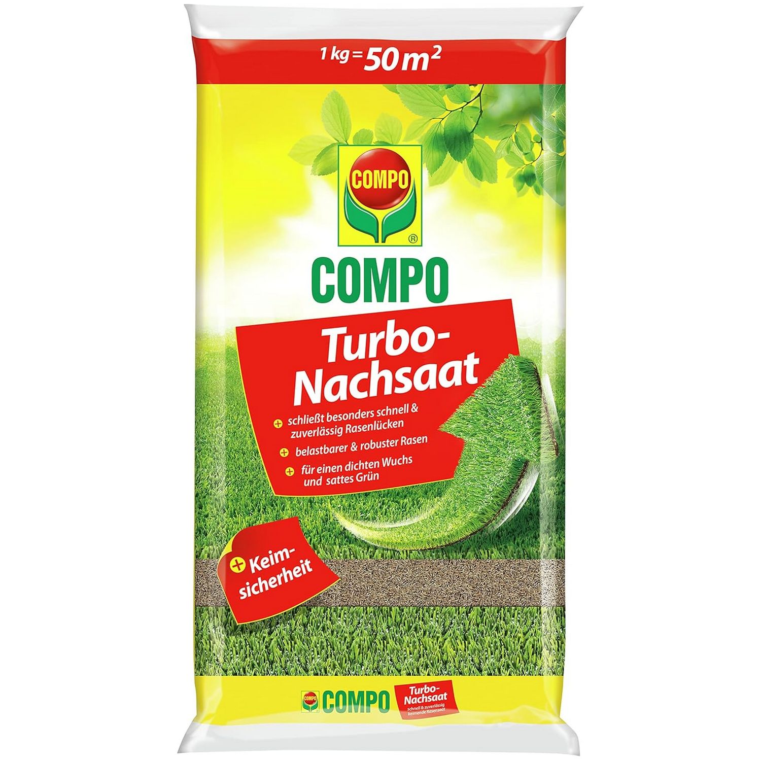COMPO Turbo-Nachsaat® – Semences de Gazon Réparation Rapide, Tous Sols (1 kg / 50 m²)