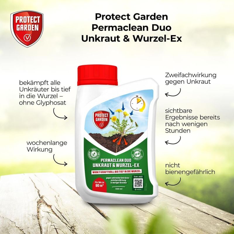 Protect Garden Permaclean Duo Désherbant Total Herbicide Contre Mauvaise Herbe Jardin Gazon Racine 500 mL - Non Sélectif