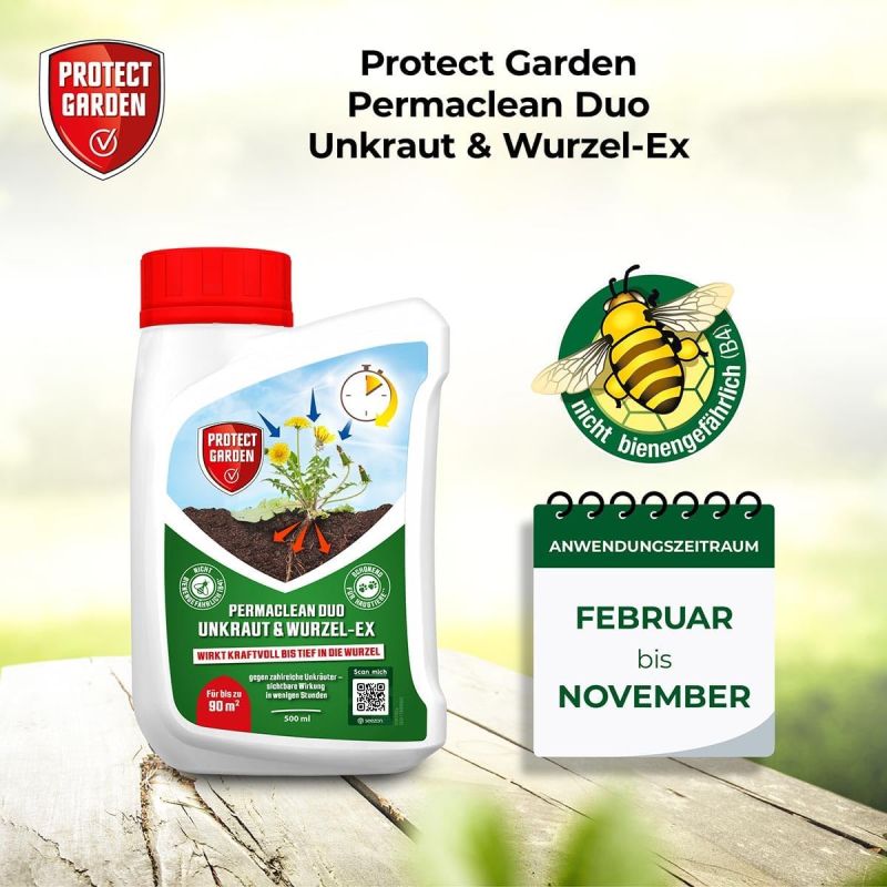 Protect Garden Permaclean Duo Désherbant Total Herbicide Contre Mauvaise Herbe Jardin Gazon Racine 500 mL - Non Sélectif