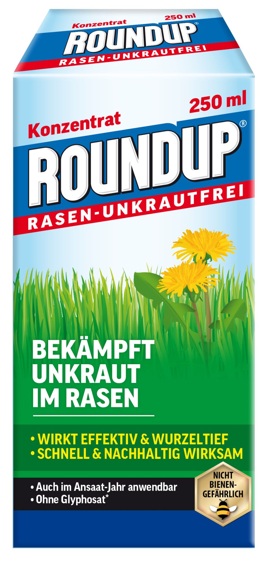 ROUNDUP Désherbant sélectif efficace pour jardin, herbicide gazon et pelouse - 3X250ml pour traiter 500m² ''Sans Glyphosate''