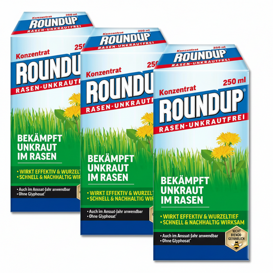 ROUNDUP Désherbant sélectif efficace pour jardin, herbicide gazon et pelouse - 3X250ml pour traiter 500m² ''Sans Glyphosate''