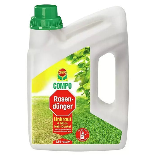 Engrais et Désherbant 2 en 1 pour pelouse COMPO : Mauvaises Herbes et Mousse - 2,5L pour traiter 250 m²
