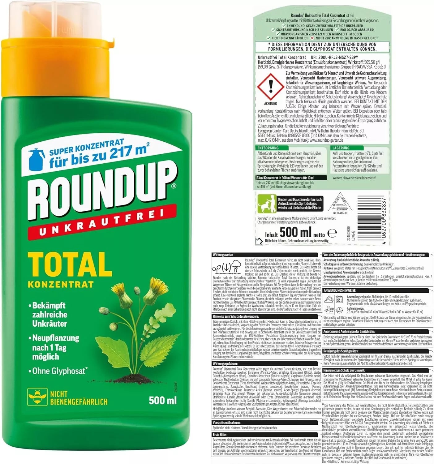 Roundup Désherbant Total Herbicide Non Sélectif Contre Les Mauvaise Herbe 500 ml ''Sans Glyphosate''