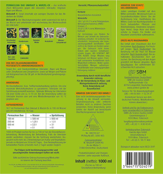 Protect Garden Permaclean Duo Désherbant Total Herbicide Contre Mauvaise Herbe Jardin Gazon Racine 1L