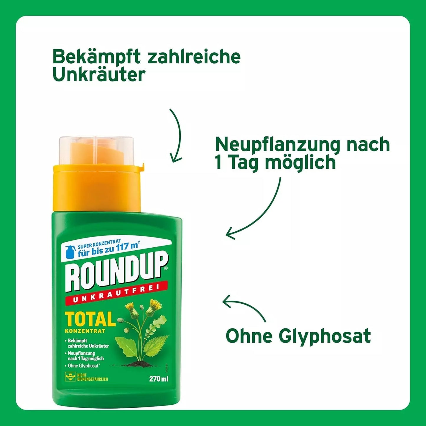 Roundup Désherbant Total Herbicide Non Sélectif Contre Les Mauvaise Herbe 270 ml ''Sans Glyphosate''