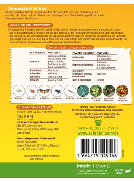 Solabiol Bio Ingrédient de base Urtica Spray prêt à l’emploi - 1 Litre